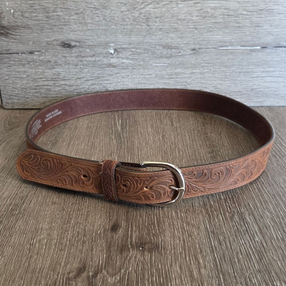 Leegin Silver Creek Classics Bay Apache Western Scroll Belt Style 53909 Sz 40